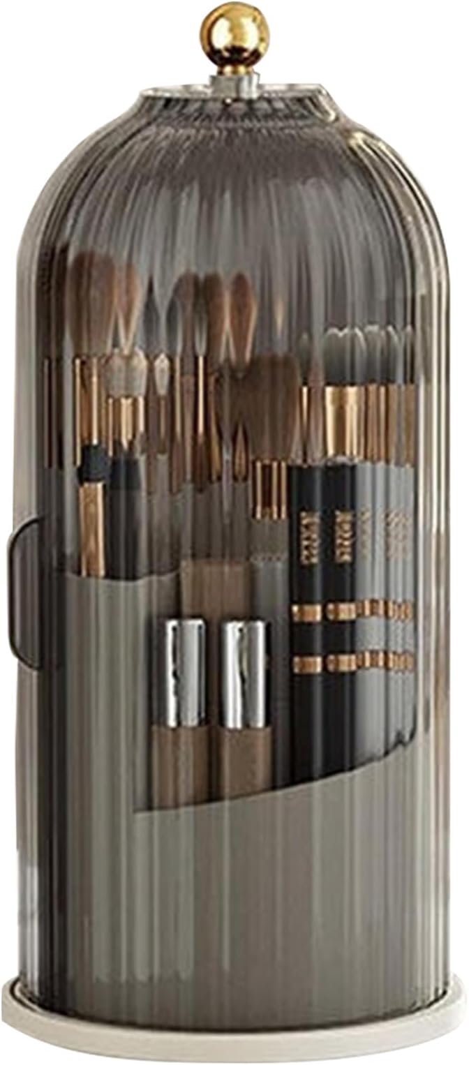 Multi-function Rotating Bird Cage Toiletries Storage Rack ?€? Makeup Organizer, Brush Holder | Transparent Dust-proof Box, 360 Rotating Design for Dressing Tables, Desktops, Bathroom Countertops