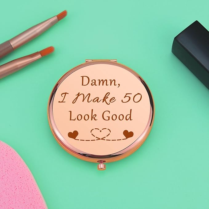 50th Birthday Gifts for Women 50 Years Old Birthday Gifts Ideas Rose Gold Compact Mirror for Mom Wife Aunt Turning 50 Gifts Women Folding Makeup Mirror for Friend Sister Women's 50th Birthday Gifts