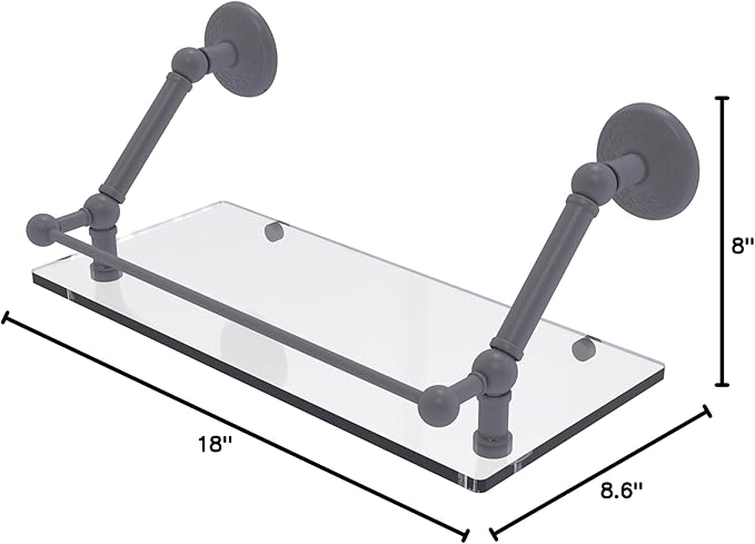 Allied Brass PMC-1-18-GAL Prestige Monte Carlo 18 Inch Floating Gallery Rail Glass Shelf, Matte Gray