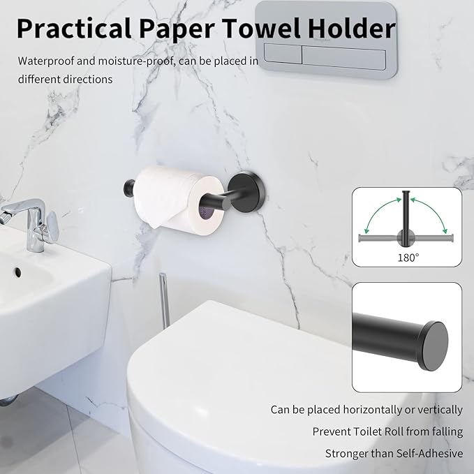 Newfun 10 Pieces Matte Black Bathroom Hardware Set - Includes 24 inch Towel Bar, Robe Hook, Toilet Paper Holder, Stainless Steel Bathroom Accessories Set for Bathroom Wall Mounted
