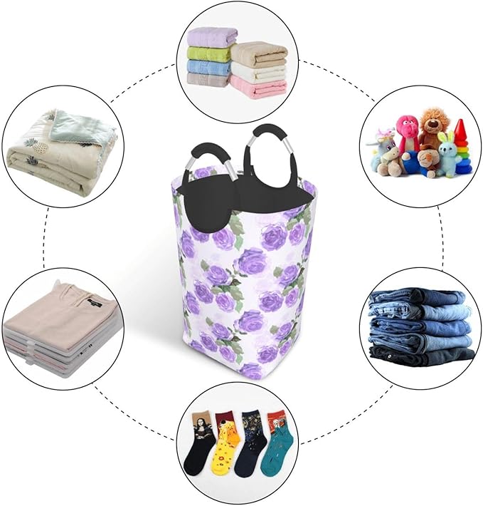 Floral Laundry Basket Flowers Foldable Laundry Hamper Vintage Collapsible Laundry Baskets with Handles Clothes Hamper Laundry Tote Bag for Dorm Family Storage Bin 50L