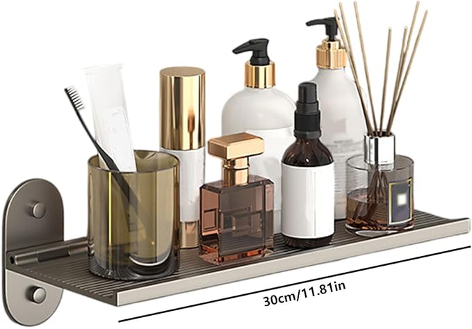 Foldable No-Drill Wall Shelf, Collapsible Aluminum Storage Organizer, Easy Install Adhesive Shelf for Bathroom, Kitchen, Office(Size:30cm)