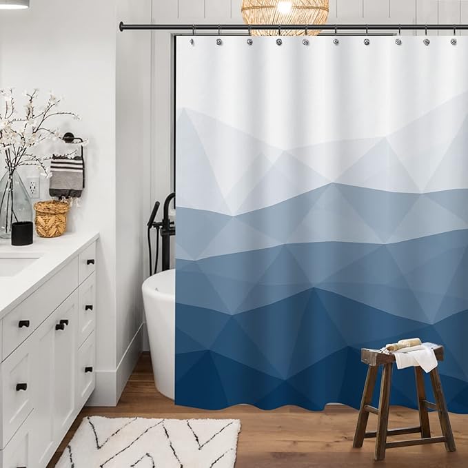 Sunlit Design Extra Long Shower Curtain,Popular Shower Curtain, Ombre Blue Fabric Shower Curtains for Bathroom Decor, Contemporary Bathroom Curtains