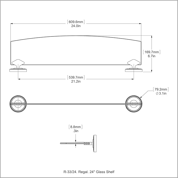 Allied Brass R-33/24-GYM Regal Collection 24 Inch Glass Shelf, Matte Gray