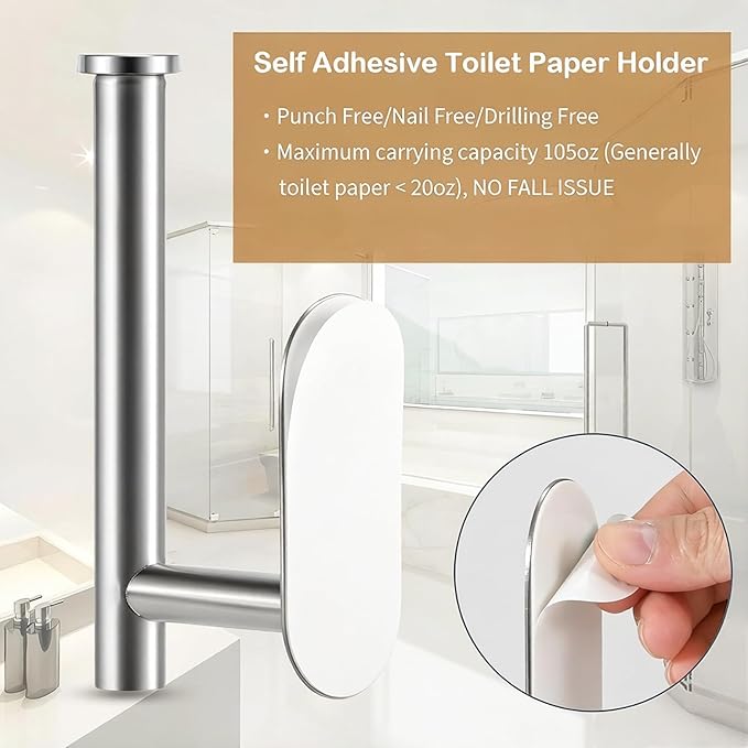 JOPOFI Toilet Paper Holder - Self Adhesive Toilet Paper Holder Wall Mount for Bathroom, SUS 304 Stainless Steel Command Strip Toilet Paper Roll Holder Stick On, No Drilling - Brushed Nickel（2 Pcs）