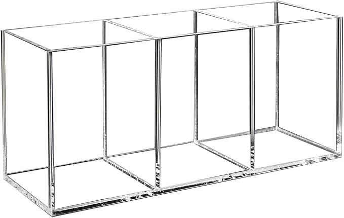 weddingwish Acrylic Pen Holder Clear Pencil Holder 3 Slot Pencil Organizer Cup for Desk Pencil Cup Stationery Organizer for Office Accessory, Cosmetic Storage, Vanity Organizer Bathroom, Dorm