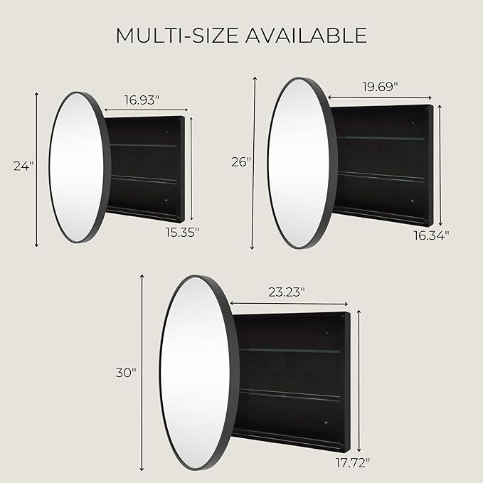 Surface Mount Brushed Gold Round CircleBathroom Medicine Cabinet with Mirror Circlular Shaped Stainless Steel Metal Framed Medicine Cabinets Bathroom Cabinet with Mirror 24'' Diameter