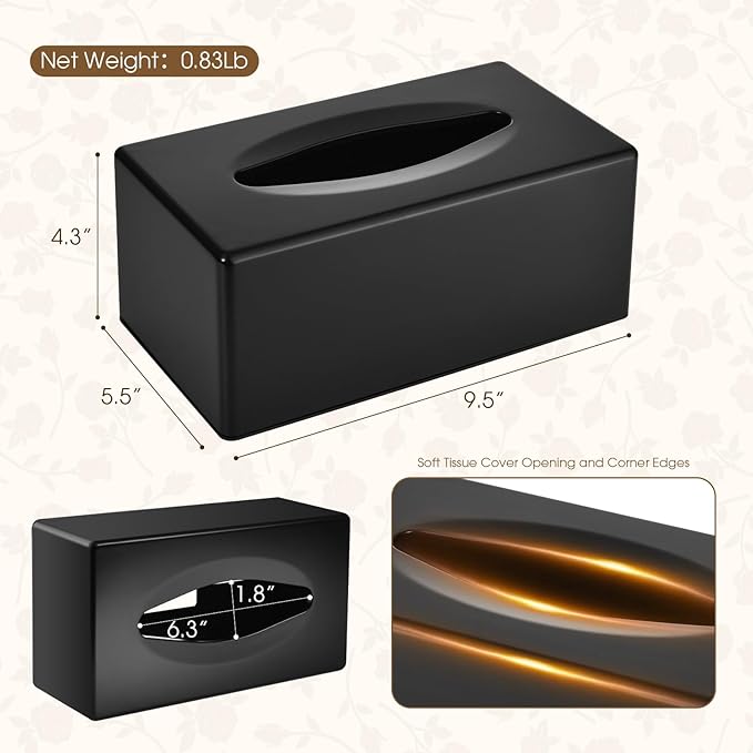 Y-in Hand Tissue Box Cover, Rectangular Facial Tissue Holder with Bottom, Decorative Storage Organizer Box for Bathroom Vanity, Countertops, Dressers, Night Stand, Parlors and Offices - Black