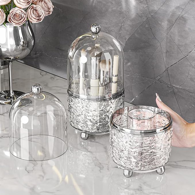 CrazyHome Makeup Organizer Countertop | Cosmetic Organizer for Vanity | Clear Organizers for Skincare, Lipstick 3-in-1 Makeup Storage Combo with Rotating Brush Holder & Stackable Drawer Box