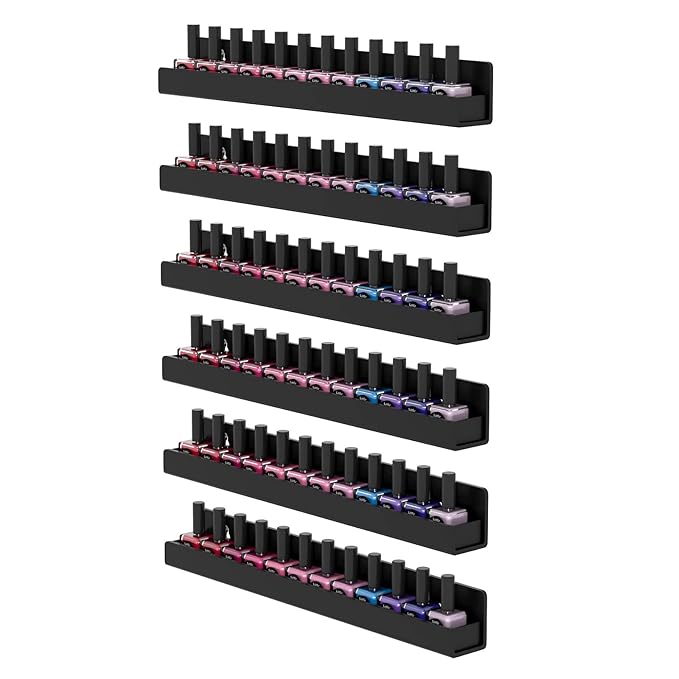FEMELI Nail Polish Wall Rack: 6 Shelves 15 Inch Acrylic Nail Polish Holder Organizer for 66-90 Bottles, Multi-Purpose Acrylic Floating Shelves (15 Inch, Black)