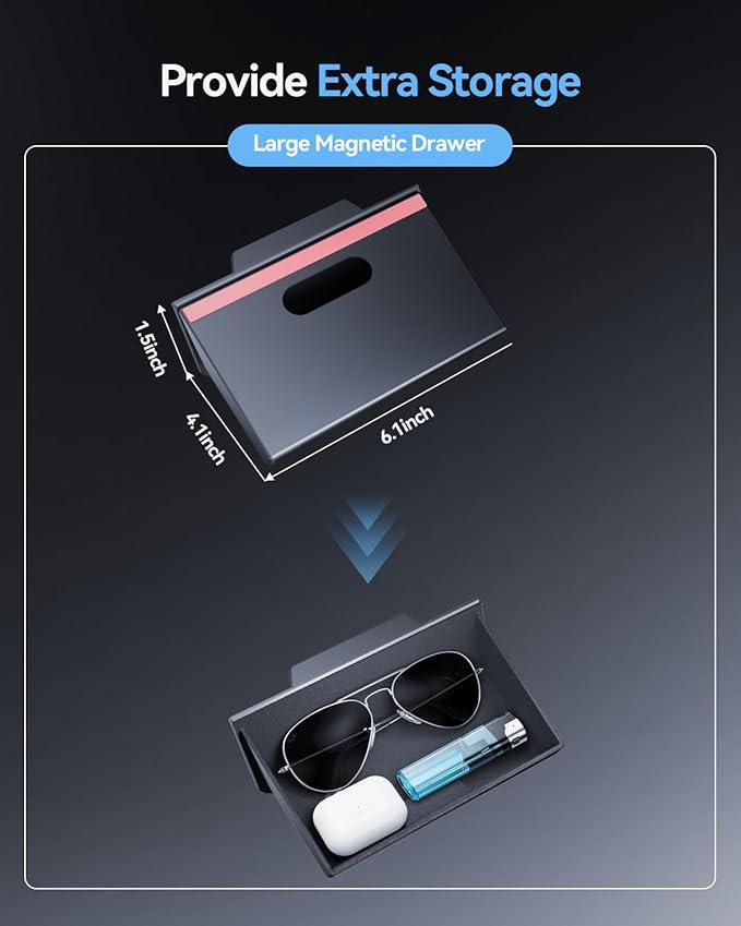 for Toyota 4Runner 2014-2024 Console Console Storage Drawer Magnetic Design Slides Smoothly - 5th Gen 4Runner Cubby Storage Box with Silent Flocking Felt - Thickened ABS Material