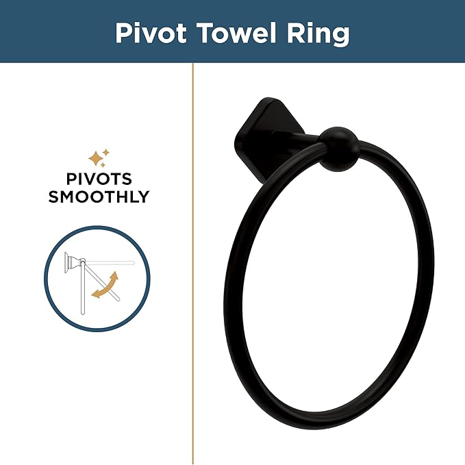 Franklin Brass Gainesville 4-Piece Bathroom Set Matte Black 18" + 6" Towel Rack, Toilet Paper Holder, Hand Towel Holder, Hook | 4-Piece Bath Hardware Accessories Set GNV64-MB