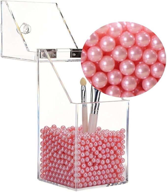 Makeup Beads for Brushes, Art Faux Pearls, 1500 Piece Round Pink Pearl Beads to Hold Makeup Brush, Lipstick, Mascara, Eyeliner, 8mm