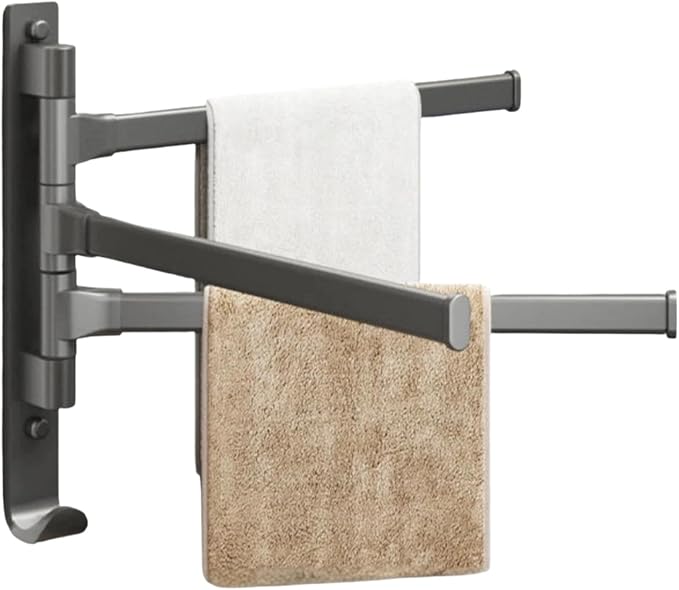 2-5 Arms Swivel Towel Rack Bath Towel Holder with Hook Swing Arm Towel Rack Wall Mount for Bathroom Kitchen-Grey 3Arm