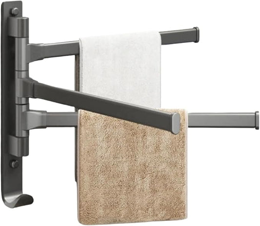 2-5 Arms Swivel Towel Rack Bath Towel Holder with Hook Swing Arm Towel Rack Wall Mount for Bathroom Kitchen-Grey 3Arm