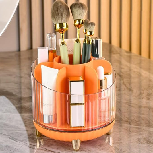 360° Rotating Makeup Organizer, Makeup Brush Holder, Cosmetic Display Case, Lipstick Organizer for Vanity Desk Bathroom Countertop (Orange)