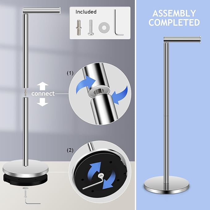 TACGEA Toilet Paper Holder Stand, Bathroom Toilet Paper Roll Holder Stainless Steel, Storage for 4 Rolls of Toilet Tissue, Sliver