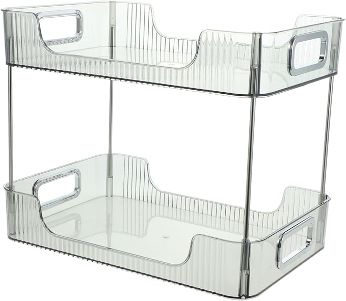 2-Tier Bathroom Organizer Storage Shelf Grey Double-Layer Countertop Makeup Display Rack Multi-Purpose Toiletry Organizer for Bathroom and Dressing Table