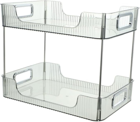 2-Tier Bathroom Organizer Storage Shelf Grey Double-Layer Countertop Makeup Display Rack Multi-Purpose Toiletry Organizer for Bathroom and Dressing Table