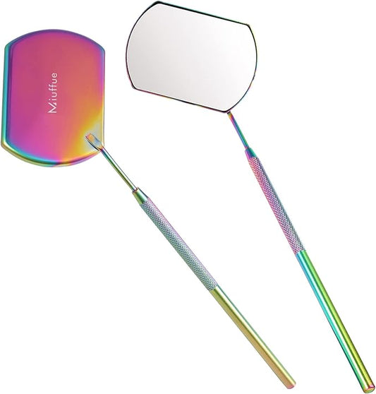 Lash Mirror for Eyelash Extensions, 60mm Extra Large Eyelash Mirror, Detachable Stainless Steel Makeup Mirror，Rainbow Color