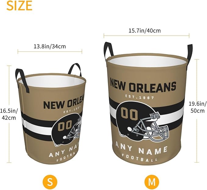 Custom New Orleans Laundry Hamper - Personalized Football Style Laundry Basket - Customized Name And Number - Dirty Clothes Hamper Waterproof Large Capacity Hamper for Bedroom Bathroom Living Room