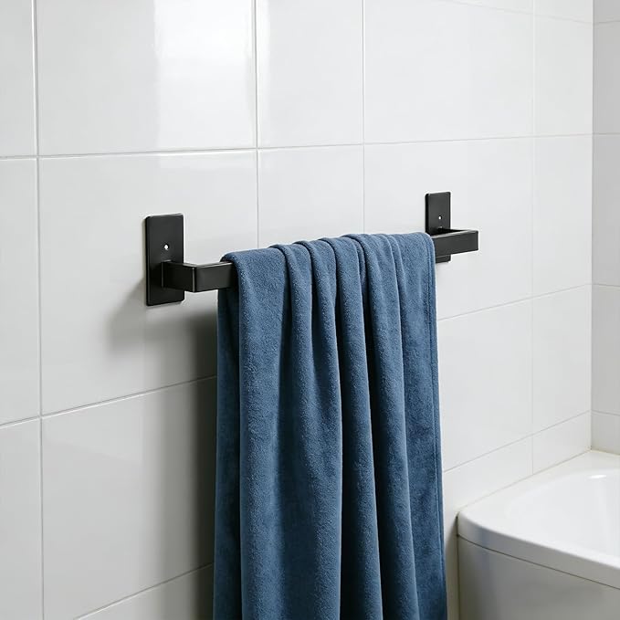 Bathroom Towel Bar Self Adhesive, No Drilling Towel Rack Easy to Install, Hand Towel Holder Made of Premium Stainless Steel Sticky on Hand Towel Hanger for Kitchen, Toilet.(24IN, Black)