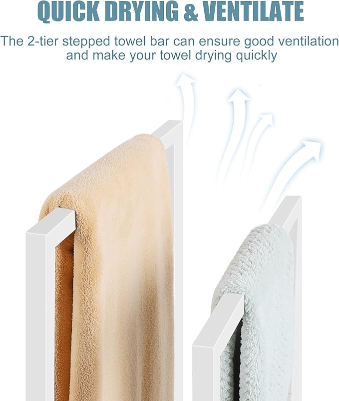 Towel Rack, 2 Tier Stainless Steel Towel Racks Stand for Bathroom, Hand Towel Drying Rack Holder, Towel Bar Stand Blanket Rack, White