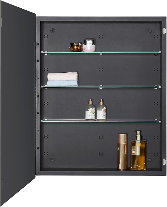 IDYLLOR Black Bathroom Medicine Cabinet with Beveled Edge Mirrored Door 24 x 30 inch, Recessed or Surface Mount, with Adjustable Glass Shelves