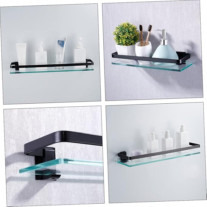 PRETYZOOM Wall-Mounted Storage Rack with Tempered Glass Shelf for Bathroom Stylish Organizer for Toiletries Easy to Install Space-Saving