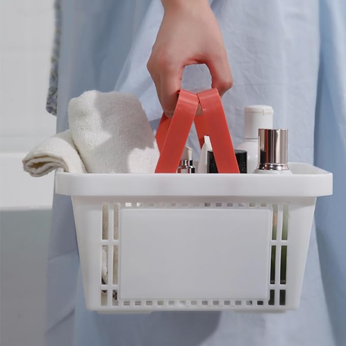 ZAVOOS 4 Pack Portable Shower Caddy Basket, Small Plastic Shopping Baskets with Handle for Retail Store, Stackable Storage Basket Organizer Bin for Bathroom, Pantry, Kitchen