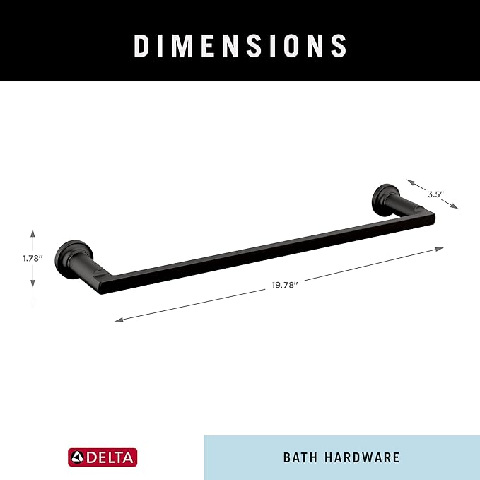 Delta Tetra (1-Pack) 18'' Towel Rack for Bathroom Matte Black Towel Bar for Bathroom Wall Towel Holder Rod Wall Mounted 78918-BL