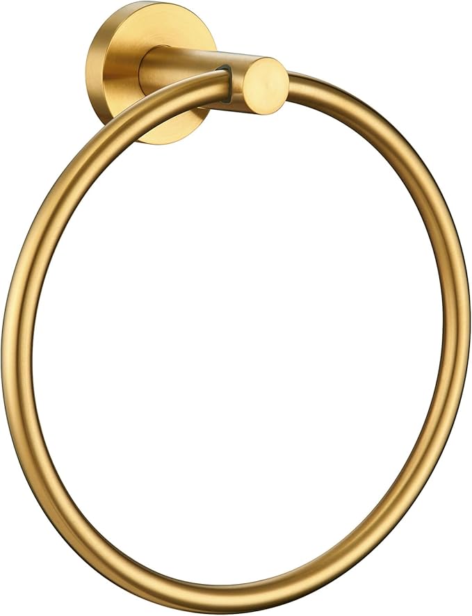 Angle Simple Bathroom Towel Ring Brushed Dark Gold, SUS304 Stainless Steel Modern Towel Holder, Swivel Hand Towel Rack Wall Mounted