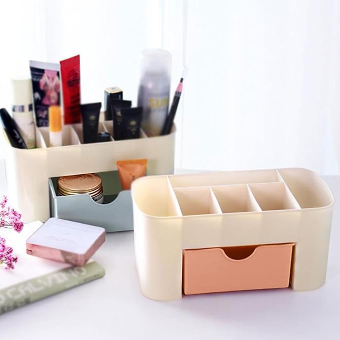 Makeup Organizer for Vanity, Multifunction Plastic Drawer Storage with 6 Compartment, Desk Organzier with Drawers, Bathroom Counter Organizers, Storage Box for Office, School, Home