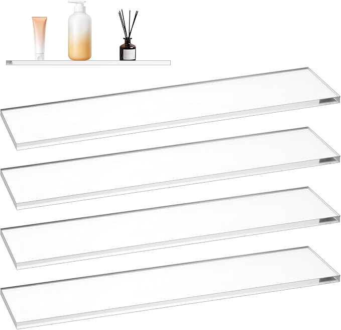 4 Pcs Medicine Cabinet Replacement Shelves 13 Inch Medicine Acrylic Shelves Wall-Mounted and Hanging Suitable for Bathroom Kitchen Living Room (Clear)