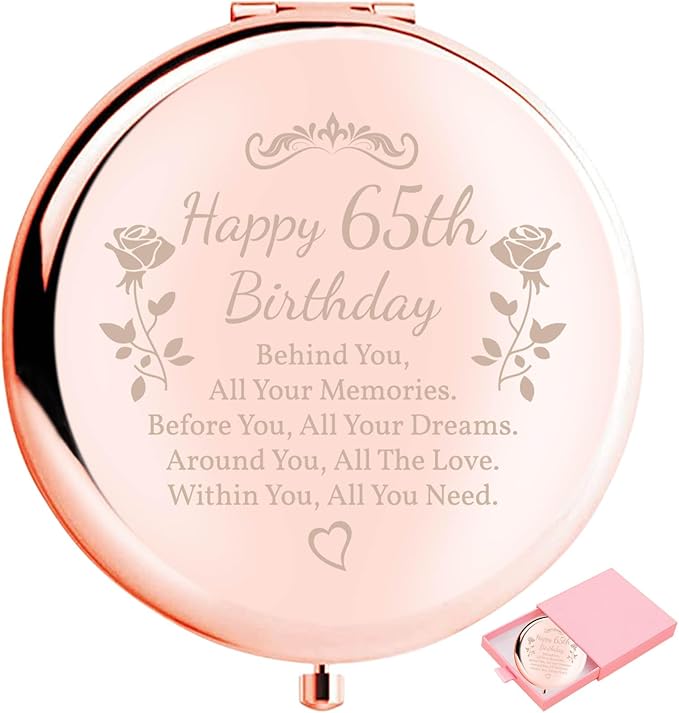 Birthday Gifts for Women Makeup Mirror 10th-85th Birthday Gifts for Sister Mom BFF Daughter Grandma Granddaughter - Milestone Birthday Presents 2-in-1 Compact Mirror (65th Birthday)