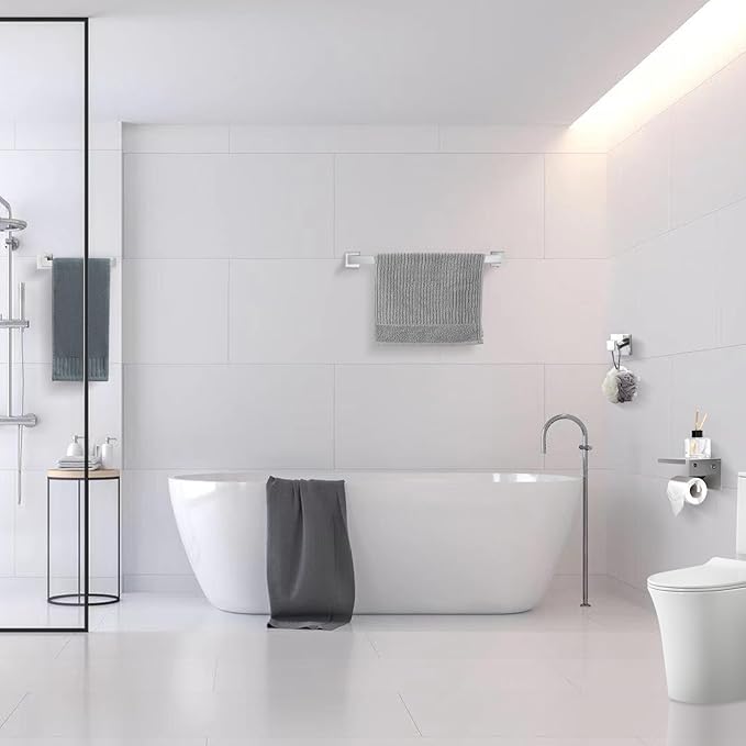 TURS 4-Piece Bathroom Hardware Set Bath Towel Bar Set 24 Inch Towel Holder Set for Bathroom Wall Mounted Stainless Steel Bathroom Accessories Set Polished