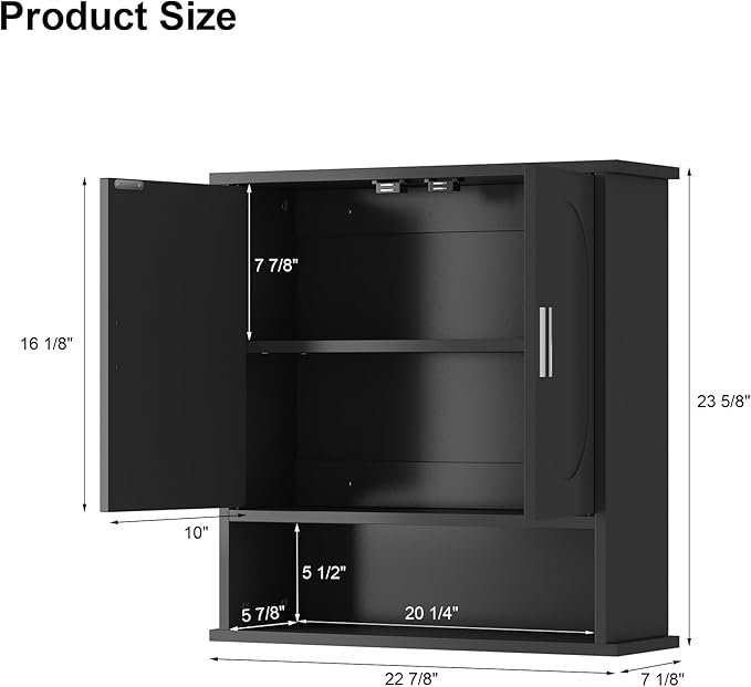 23x24 Bathroom Medicine Cabinet,2 Doors Oval Bathroom Wall Cabinet,Over The Toilet Storage Cabinet for Bathroom/Kitchen,Wall Mounted Medicine Cabinets,Black Bathroom Cabinets with Storage