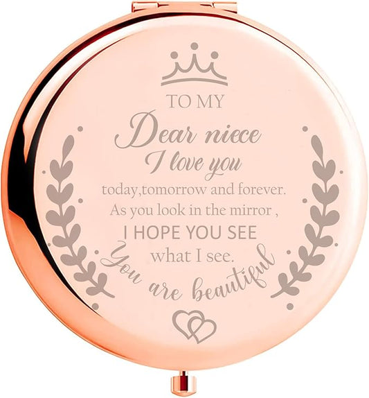Soulpetals Niece Gifts Compact Mirror for Niece from Aunt to My Niece Makeup Mirror Birthday Gifts for Niece from Auntie Uncle Gifts for Niece Birthday Christmas