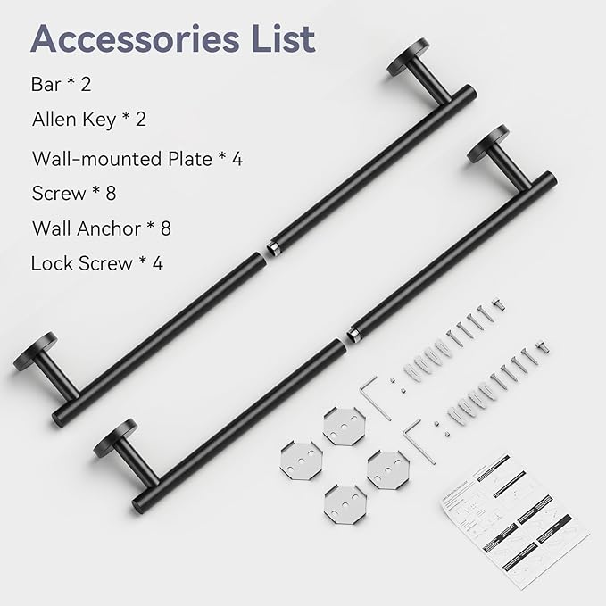 Matte Black Towel Bar, 24 Inch Towel Rack for Bathroom Wall-Mounted, SUS304 Stainless Steel, Total Length 26 Inch 2 Pack