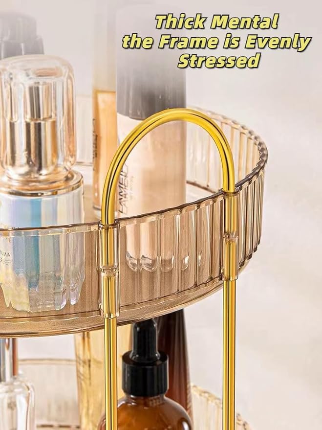 360° Rotating Makeup Organizer for Vanity, Cosmetic Display Case, 3 Tire Large Capacity Cosmetic Storage Shelf, Beauty Organizer for Skincare, Perfume, Sundries, and Makeup Display (Amber)