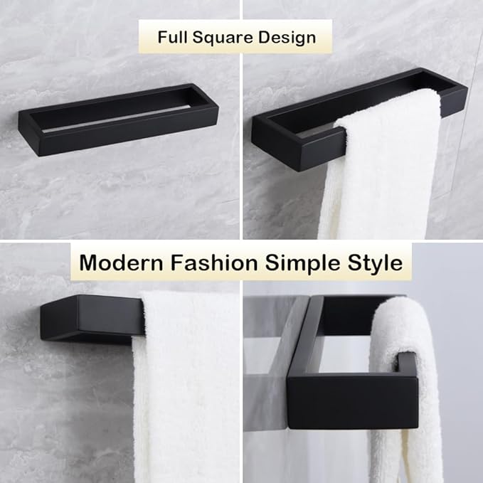 Matte Black Bathroom Towel Ring Stainless Steel Wall Mounted Hand Towel Bar Modern Square Style Towel Rack, D69018B