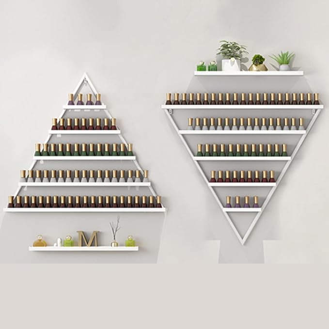 Nail Polish Rack Wall Mounted Perfume Organizer Shelves ,Triangle Nail Polish Metal Holder Essential Oil Display Case Shelf for Home Salon Business Spa, Cosmetics Bottles Storage Cabinet Spice Rack