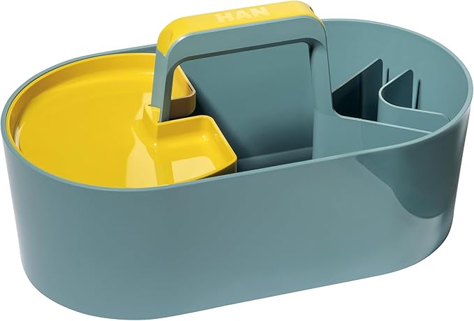 HAN Toolbox Loft Plastic Basket with Handle, 4 Compartments Desk Basket, Cleaning Basket, Craft Basket, Storage for Utensils, Blue, 1200-44