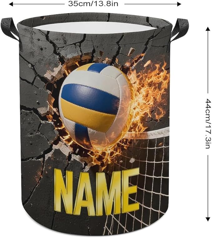 Personalized Volleyball Laundry Hamper Custom Name Funny Dirty Clothes Laundry Basket Portable Storage Basket For Home Bathroom Family Volleyball Lovers Xmas Birthday (style 16)