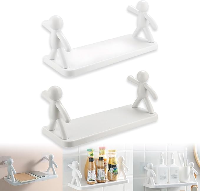 The Kitchen Toilet Receive Shelf，No-Drill Floating Wall Shelves - Space-Saving Multipurpose Storage for Bathroom, Kitchen, Office - Waterproof Adhesive Design with 5kg Load Capacity (White+Gray)