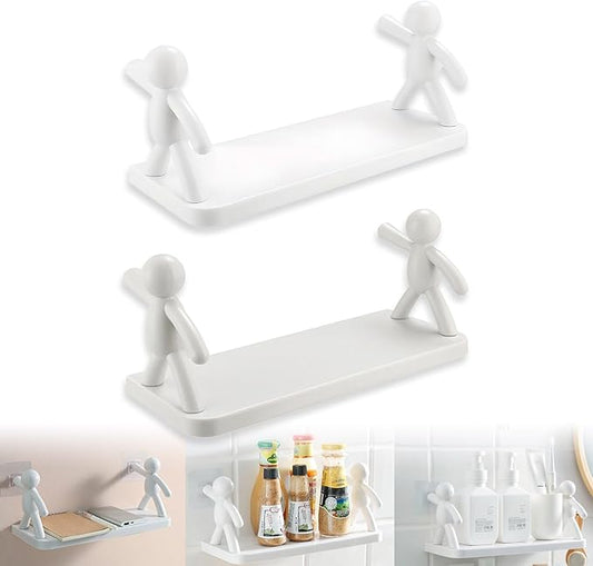 The Kitchen Toilet Receive Shelf，No-Drill Floating Wall Shelves - Space-Saving Multipurpose Storage for Bathroom, Kitchen, Office - Waterproof Adhesive Design with 5kg Load Capacity (White+Gray)