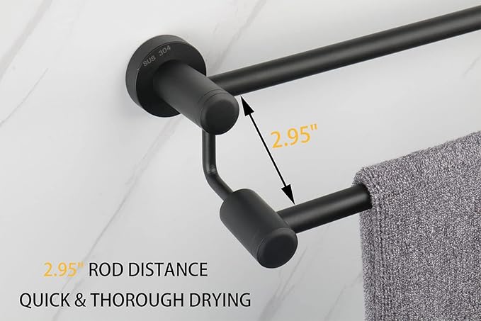 TocTen Double Bath Towel Bar - Thicken SUS304 Stainless Steel Towel Rack for Bathroom, Bathroom Accessories Double Towel Rod Heavy Duty Wall Mounted Towel Holder (Black, 30IN)