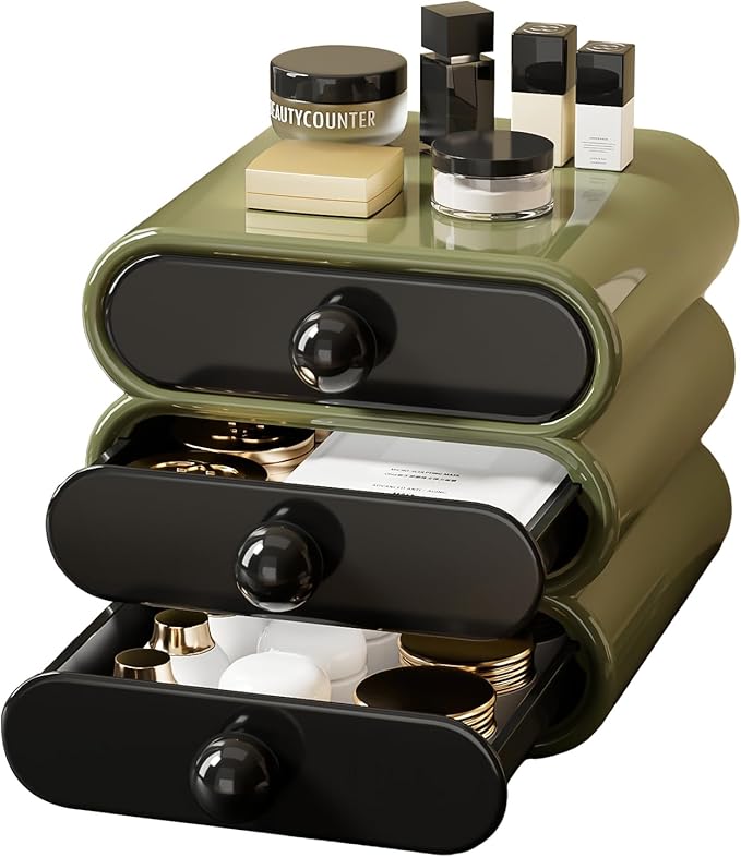 3-Drawer Desktop Organizer, Compact Vanity Drawer Organizer for Makeup, Small Plastic Drawer Containers for Bathroom, Cabinet
