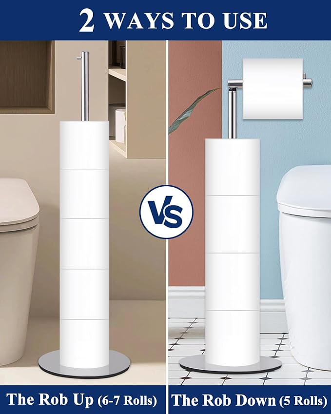 Toilet Paper Holder Stand, Free Standing Toilet Paper Roll Holder with Reserve, Modern Bathroom Toilet Paper Stand for 4 Rolls, Chrome, Housen Solutions
