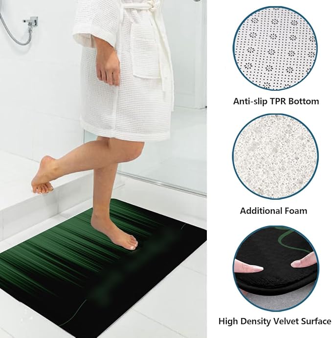 AAtter 4 Piece Green and Black Shower Curtain Get Naked Ombre Men Gothic Cool Art 60Wx72L Curtains Decor with Non-Slip Rugs, Toilet Lid Cover and Bath Mat Bathroom Accessories Home Bathtub Set, Modern